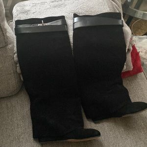 Black Suede Knee High Givenchy Shark Lock Boot Dupe